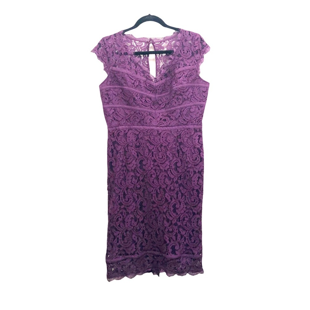 Adrianna Papell Purple Lace Elegant Form Fitting Fancy Party Dress
